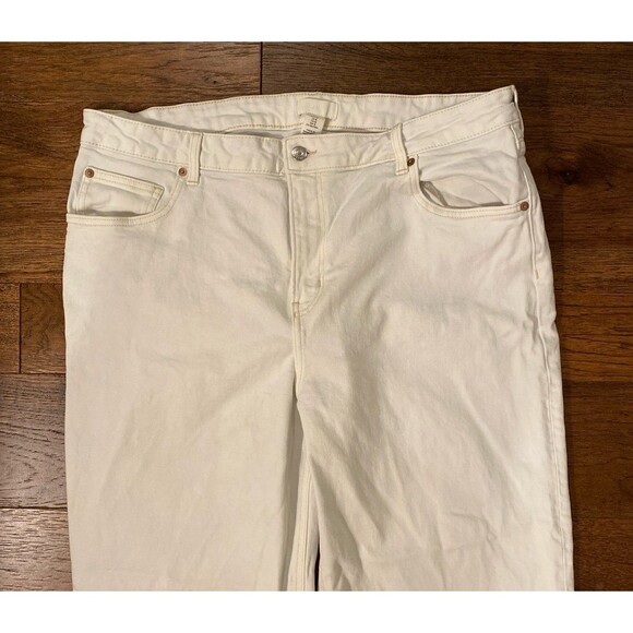 H&M Pants - H&M Capri Cropped Pants Womens Sz 18 White Denim Fringed Wide Leg Casual Boho
